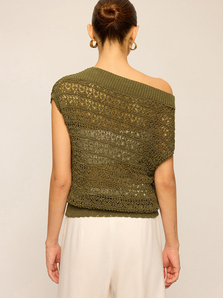 Haut Court en Tricot Crochet Style Bardot