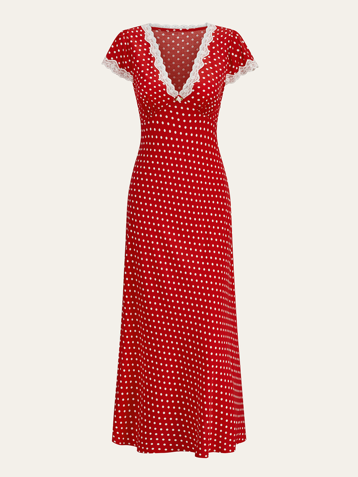 Robe à Pois avec Bordure en Dentelle
