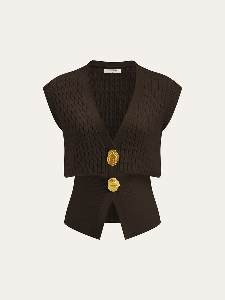 Gilet à col en tricot avec ceinture en métal