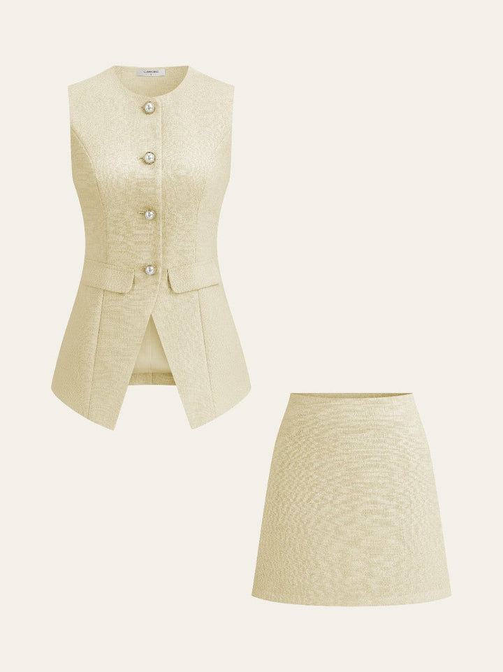 Ensemble Blazer Perle Tweed et Mini-Jupe