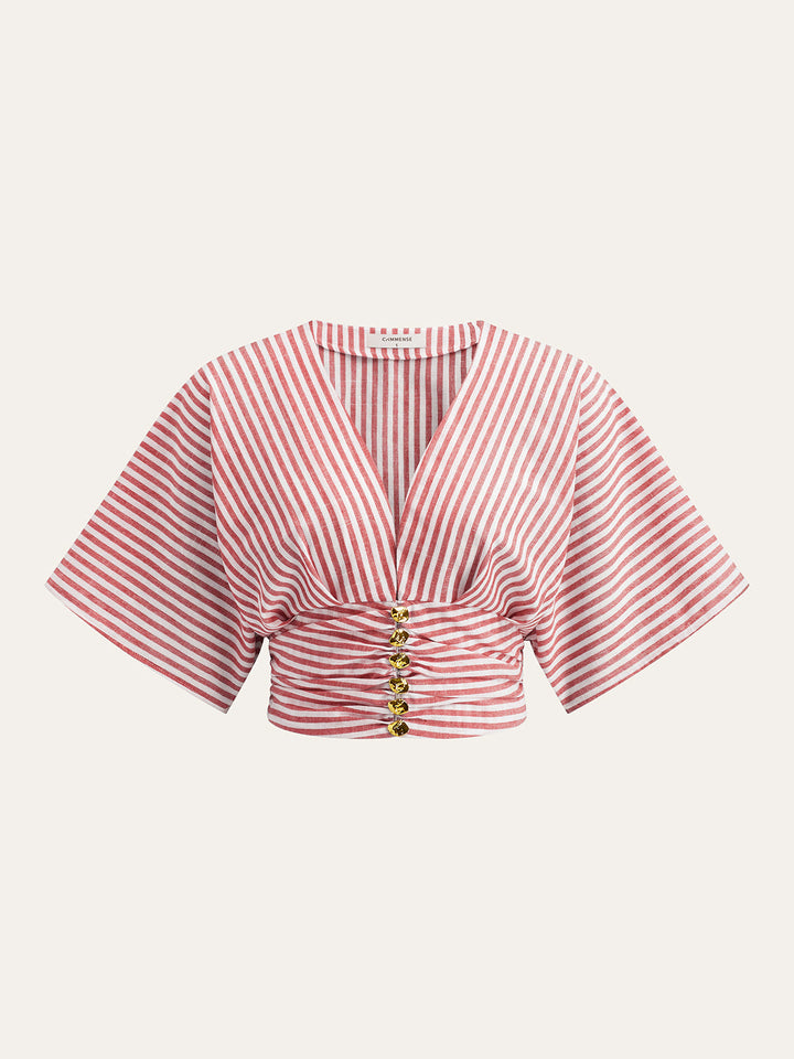 Blouse à rayures froncées avec décoration en métal
