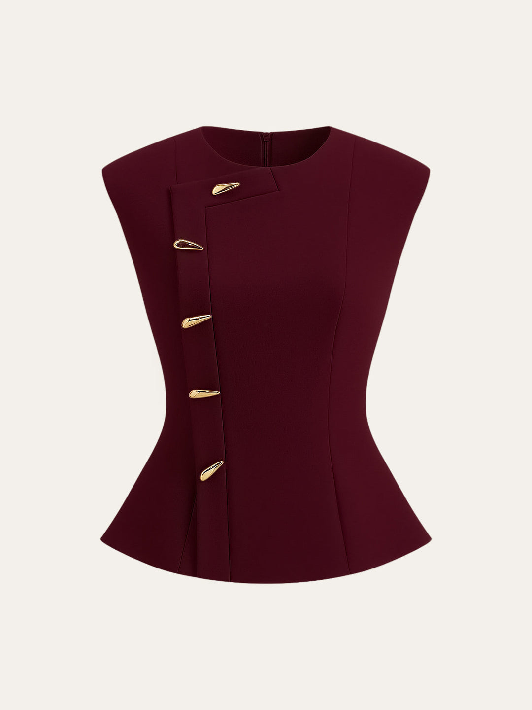 Haut Peplum sans Manches avec Boutons Métalliques