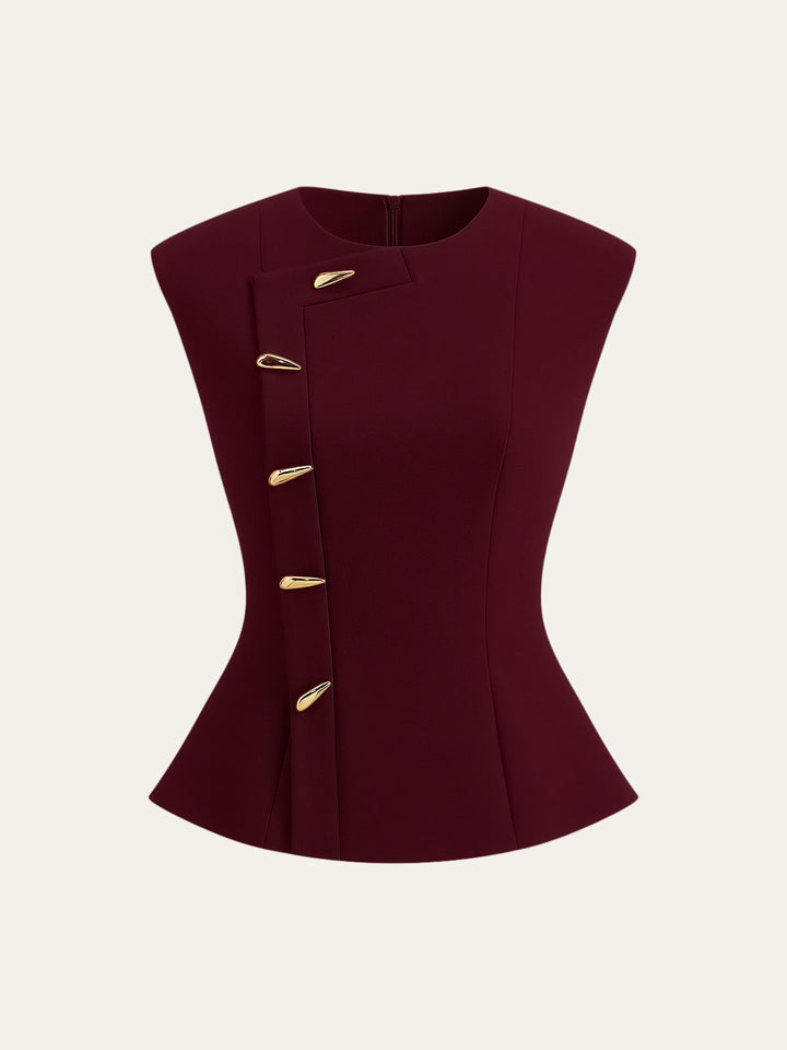 Haut Peplum sans Manches avec Boutons Métalliques