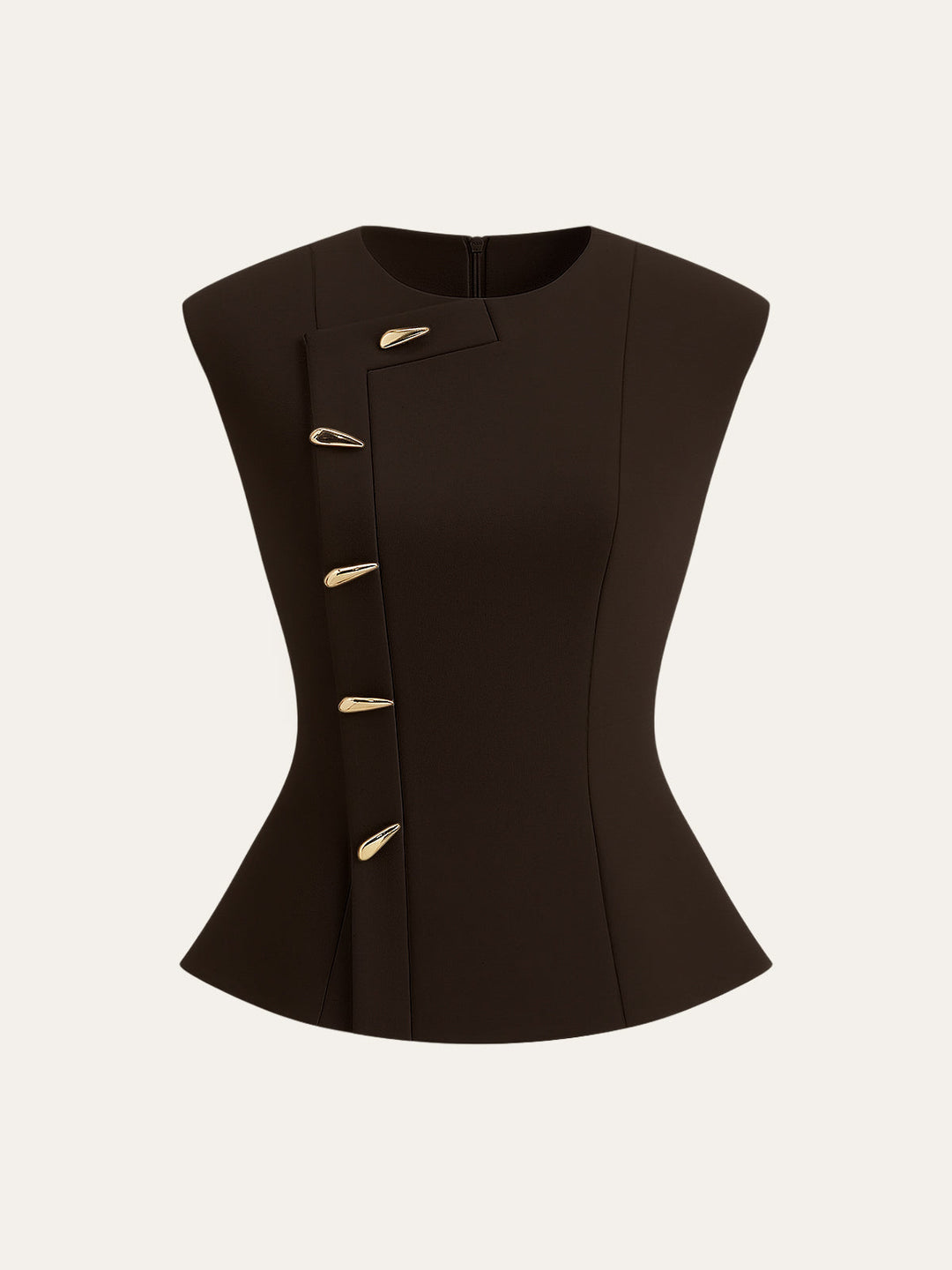 Haut Peplum sans Manches avec Boutons Métalliques