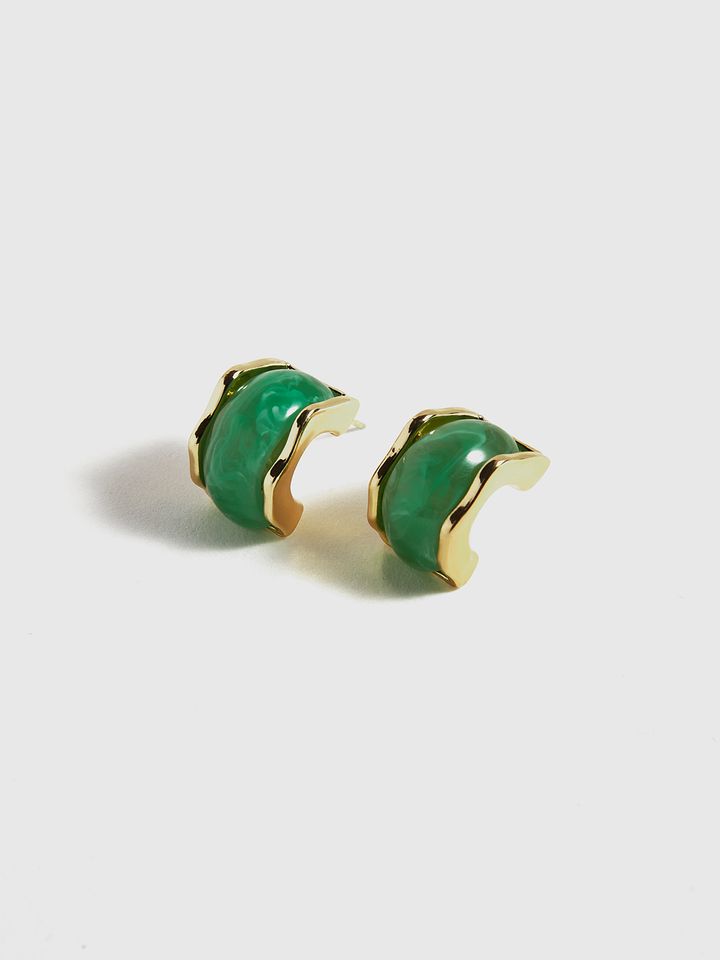 Boucles d'oreilles à effet marbre vert et doré