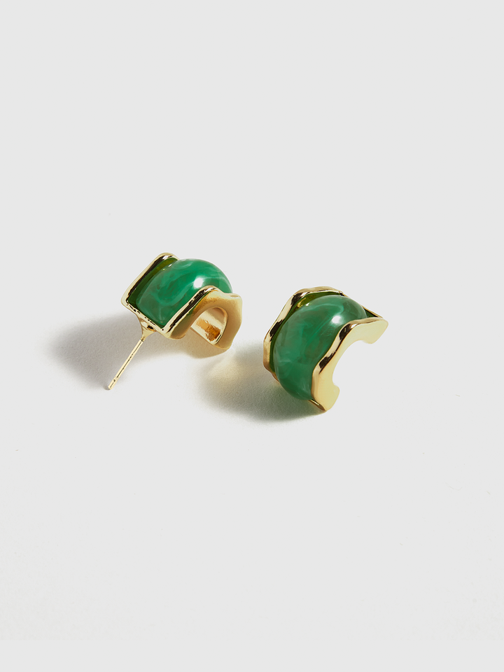 Boucles d'oreilles à effet marbre vert et doré