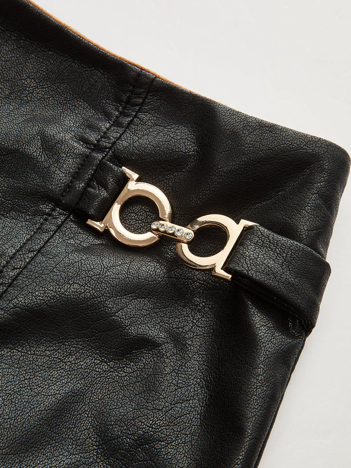 Jupe Mi-longue Asymétrique en Daim et Similicuir