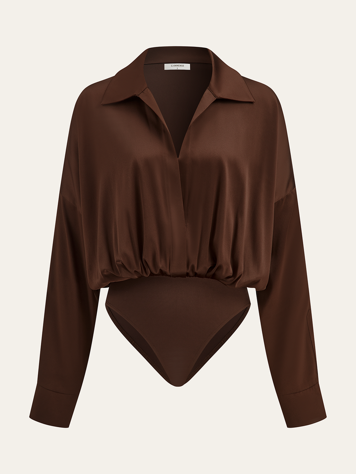 Body à Manches Longues avec Col en Satin