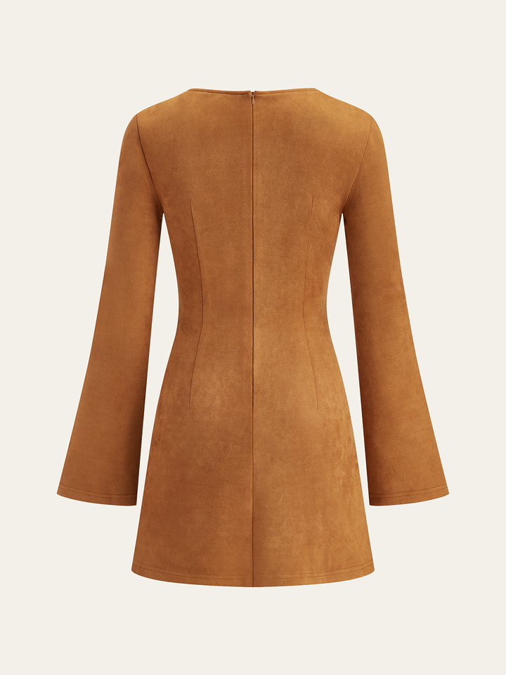 Robe Mini En Daim Asymétrique Manches Longues Ruchée