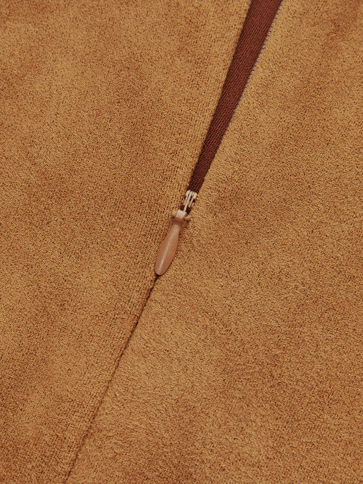 Robe Mini En Daim Asymétrique Manches Longues Ruchée