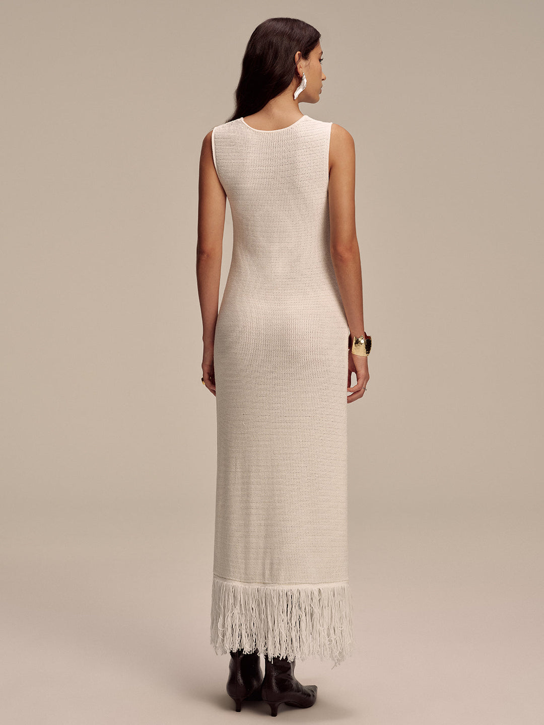 Robe Longue Maille Sans Manches à Ourlet Effiloché