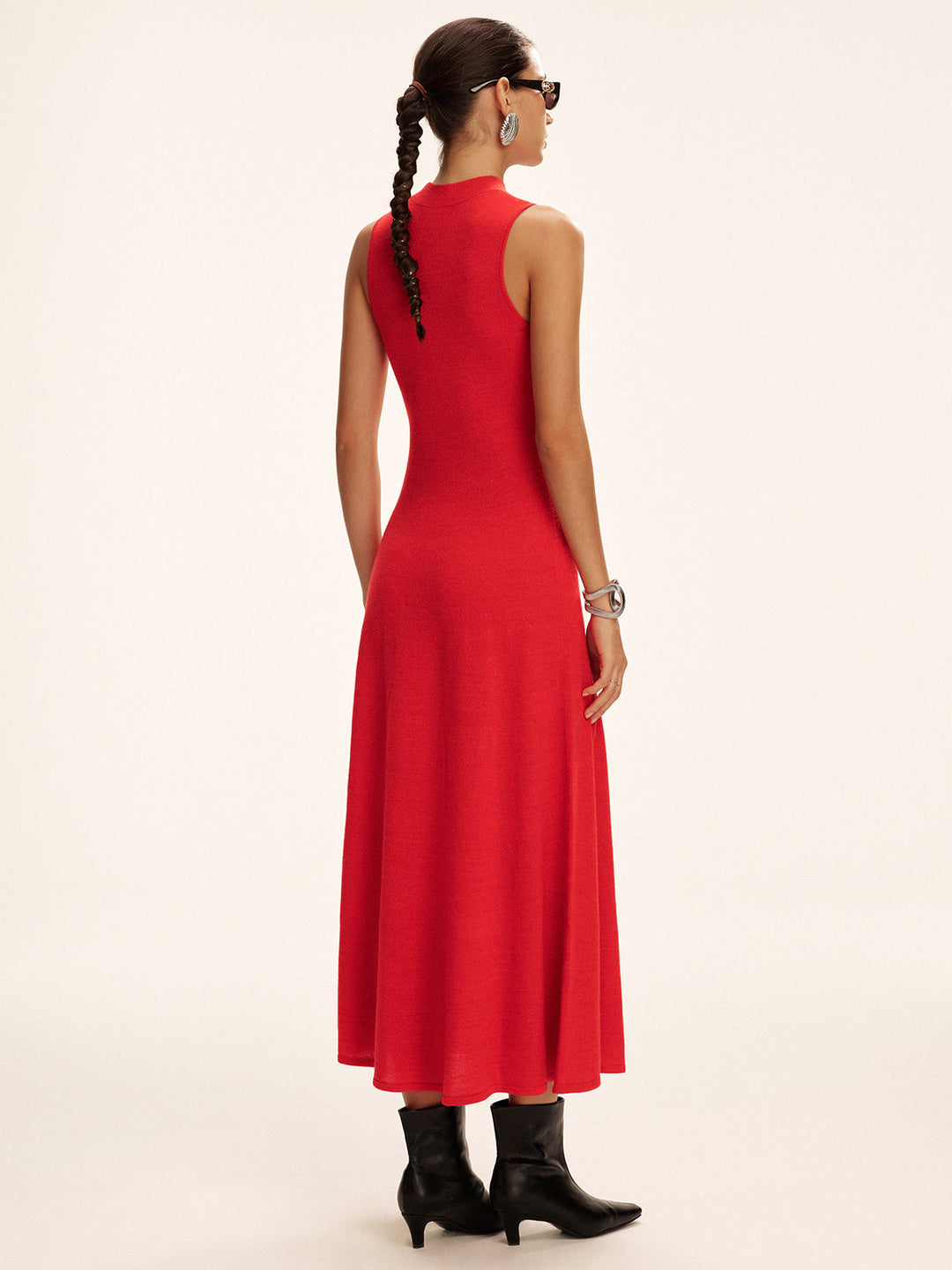 Robe Pull Longue Col Montant Sans Manches en Laine Mélangée