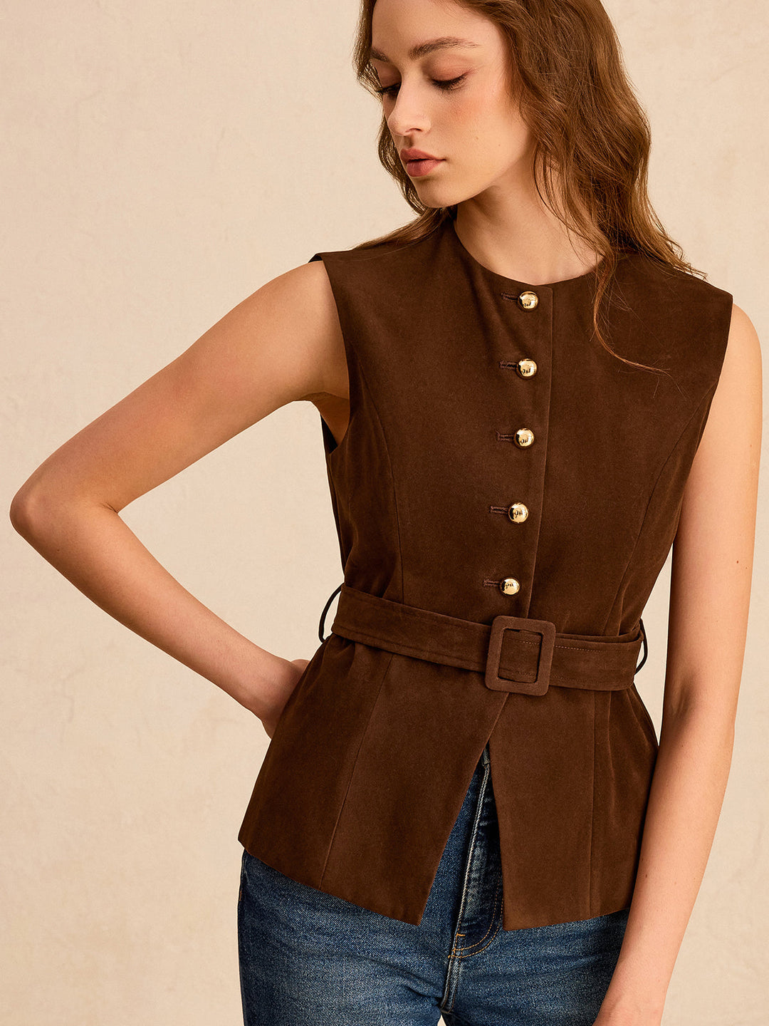 Gilet en Daim avec Ceinture