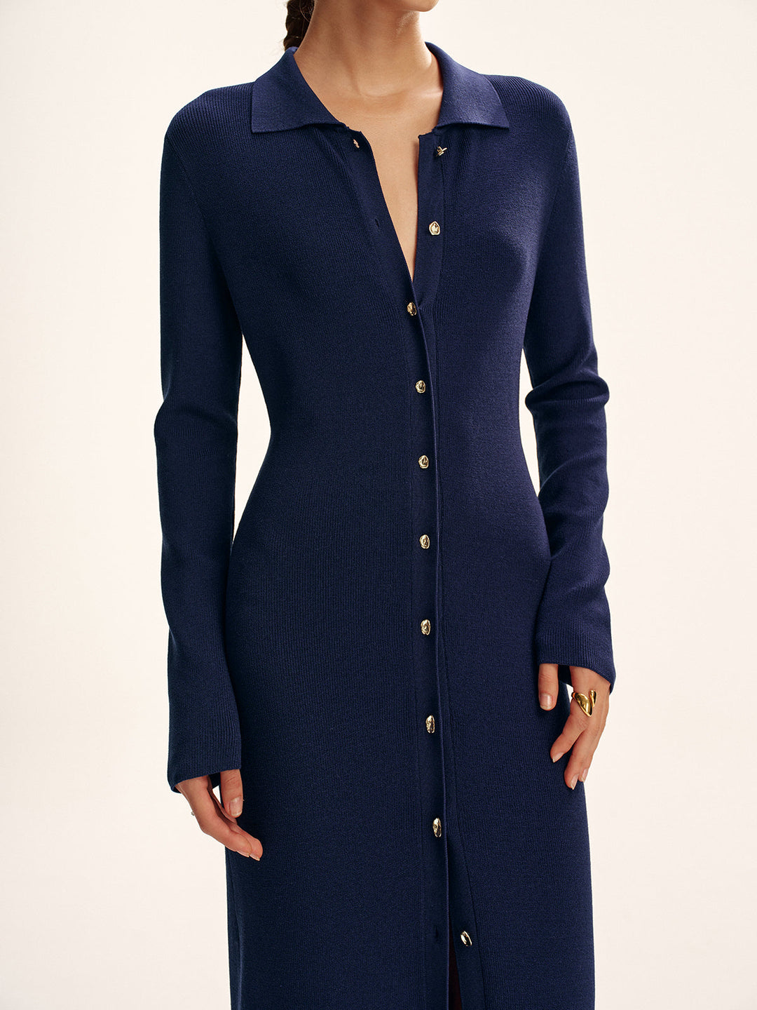 Robe Maxi Boutonnée à Manches Longues sans Ceinture