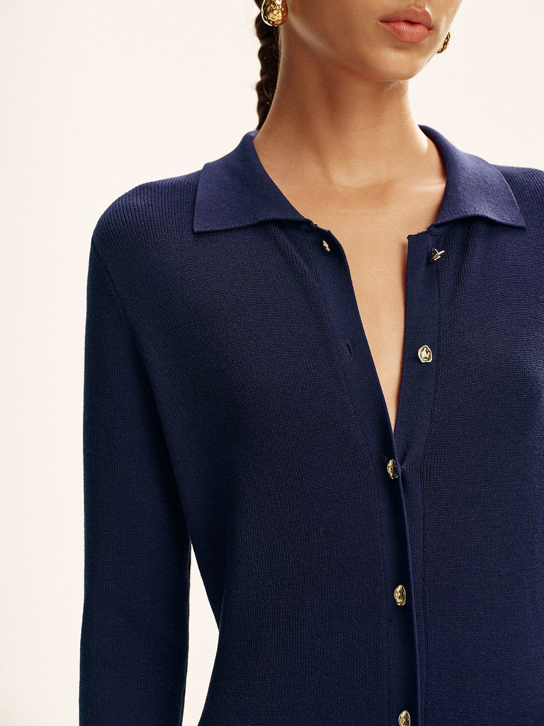 Robe Longue Boutonnée en Tricot sans Ceinture