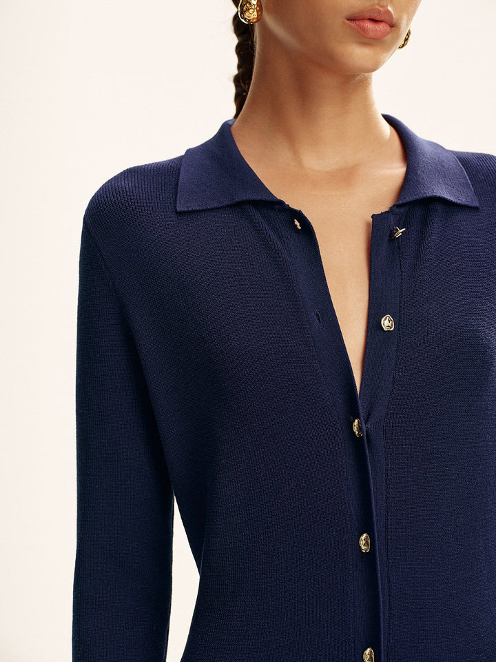 Robe Longue Boutonnée en Tricot sans Ceinture