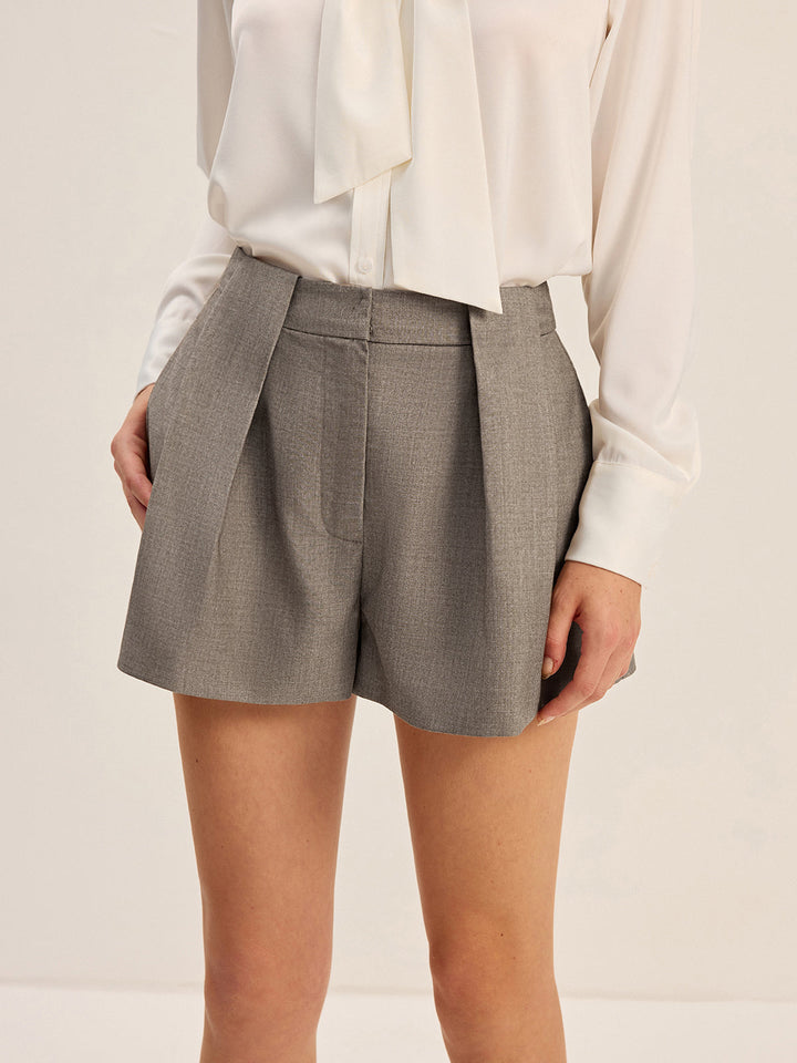 Shorts plissés en mélange de coton