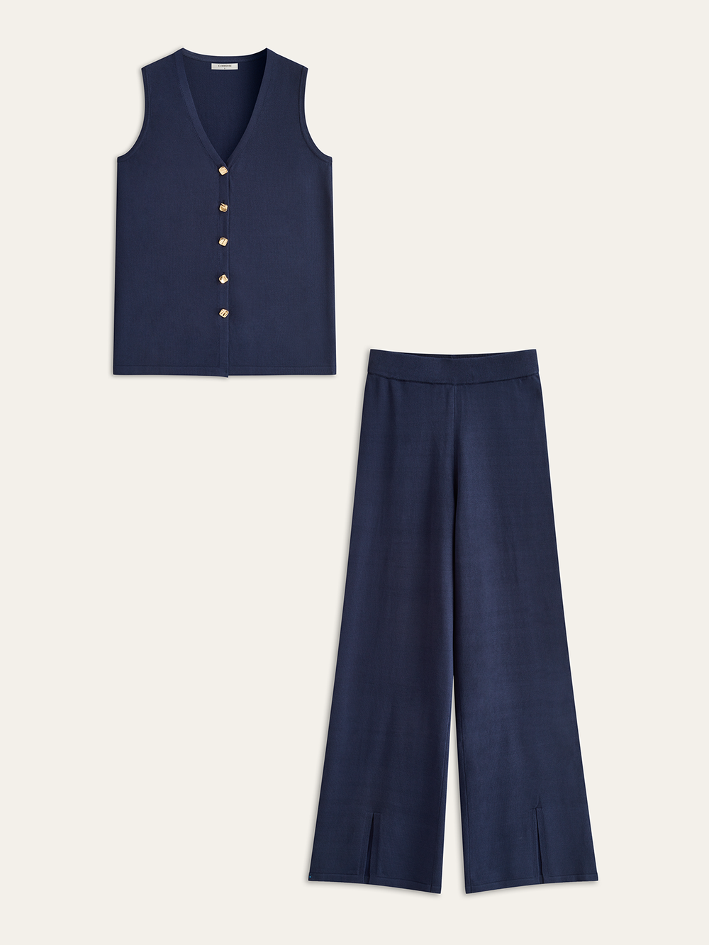 Ensemble Pantalon Gilet Tricot Bouton Doré