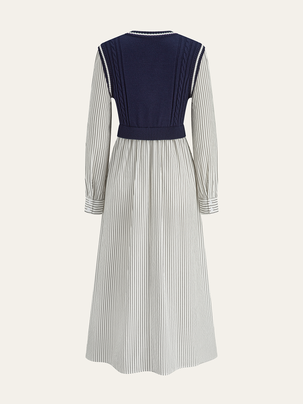 Robe Mi-longue Côtelée à Panneaux Rayés 2 en 1