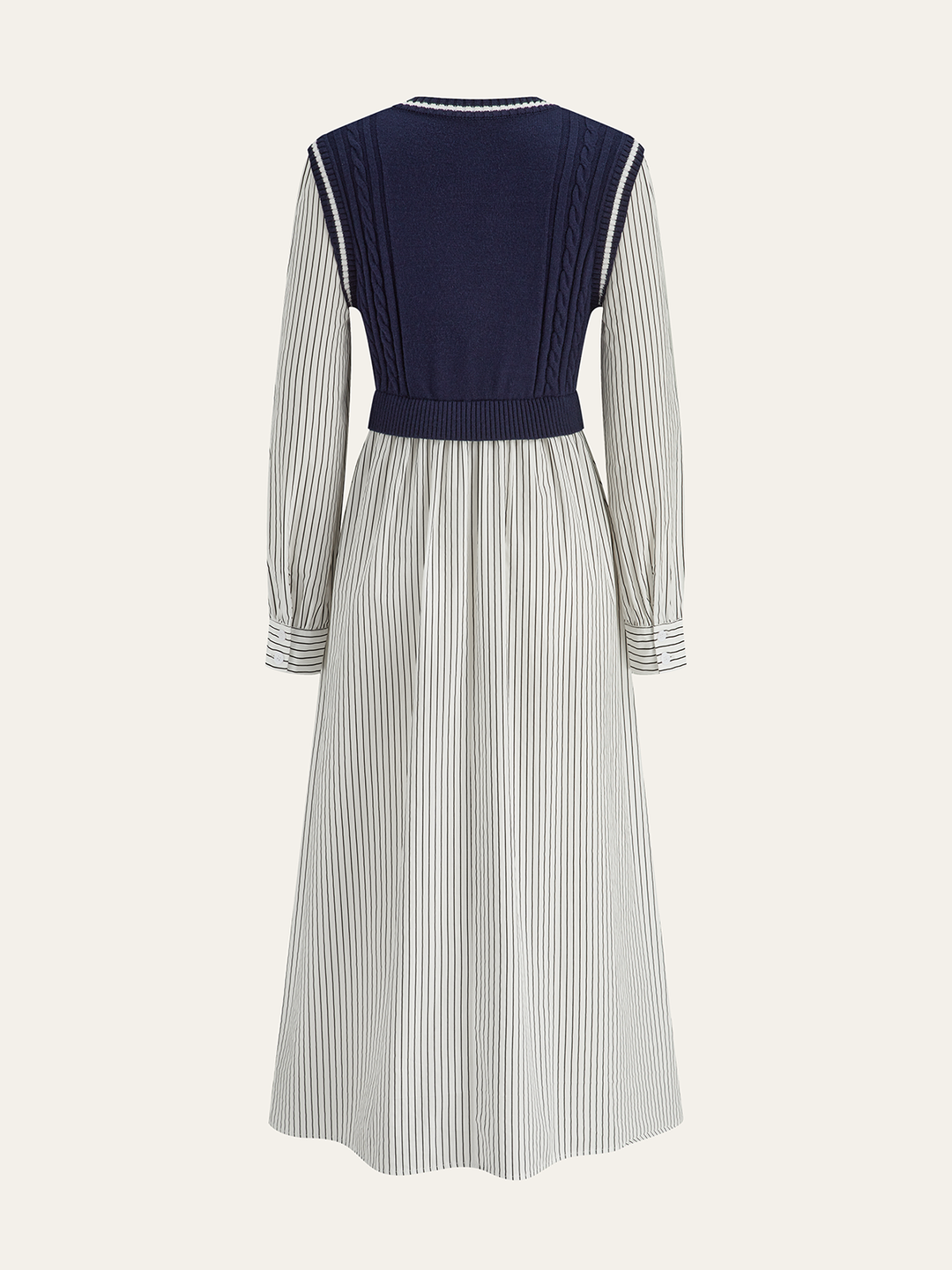 Robe Mi-longue Côtelée à Panneaux Rayés 2 en 1