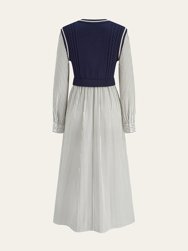 Robe Mi-longue Côtelée à Panneaux Rayés 2 en 1