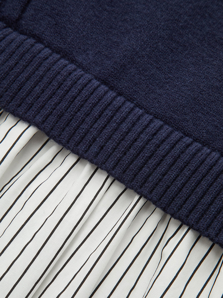 Robe Mi-longue Côtelée à Panneaux Rayés 2 en 1