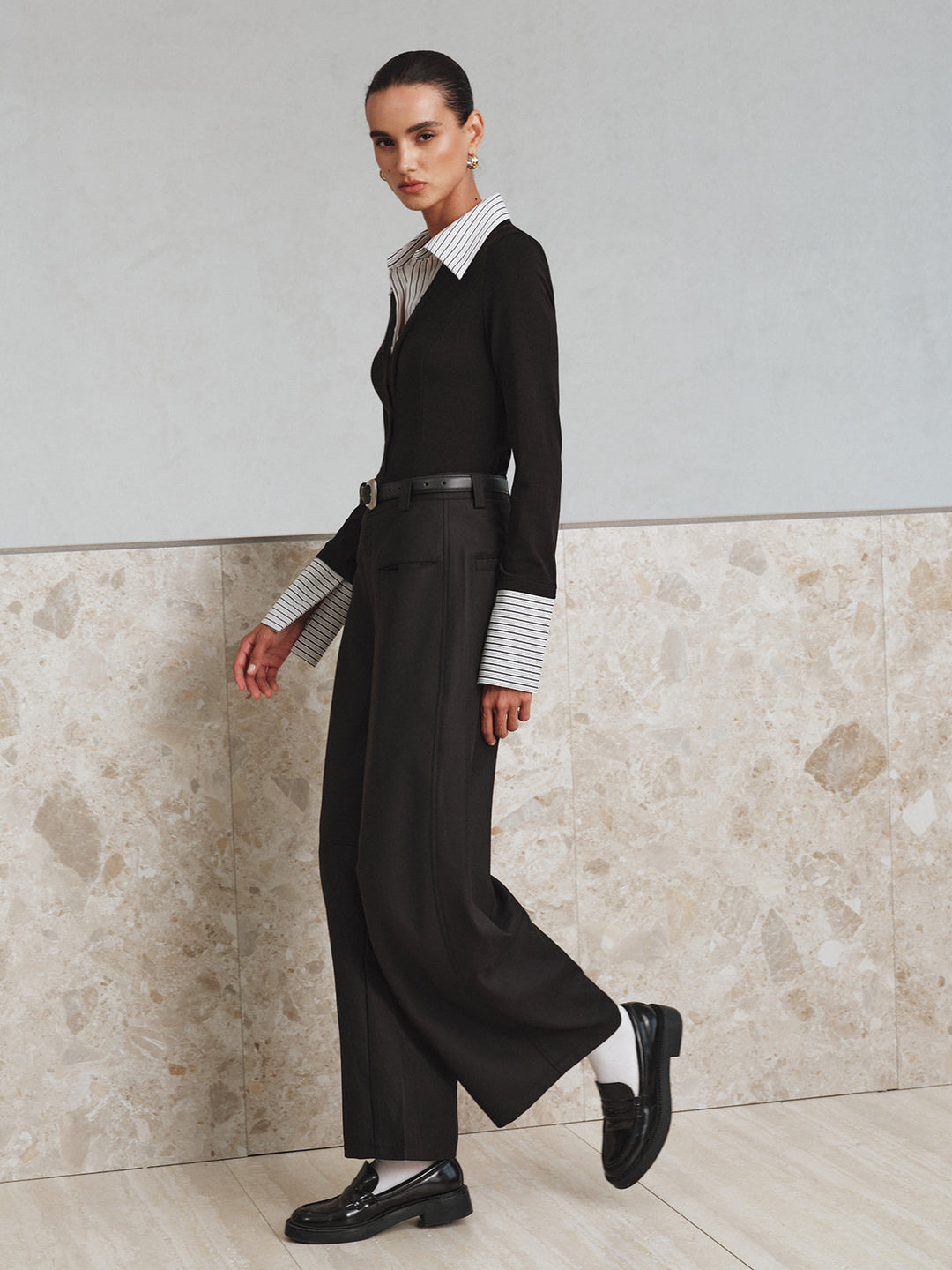 Mock Haut Polo Bicolore Manches Longues Deux Pièces