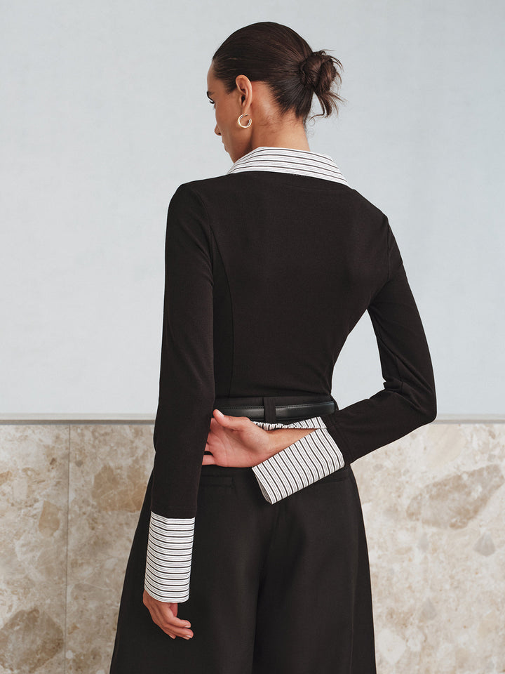 Mock Haut Polo Bicolore Manches Longues Deux Pièces