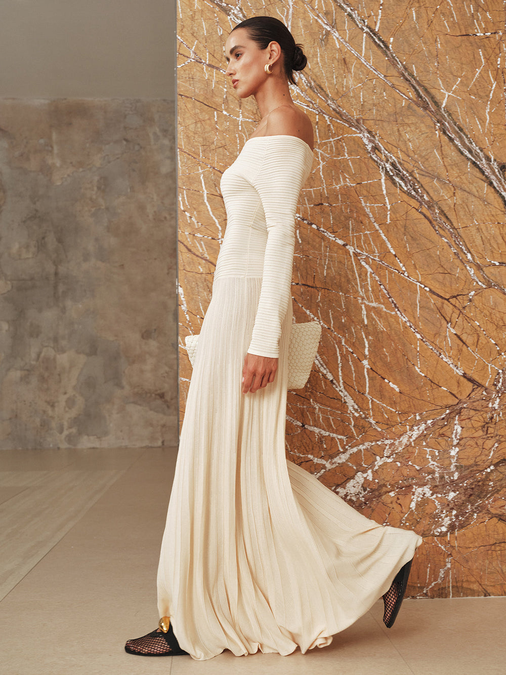 Robe Longue Texturée Dos-Nu