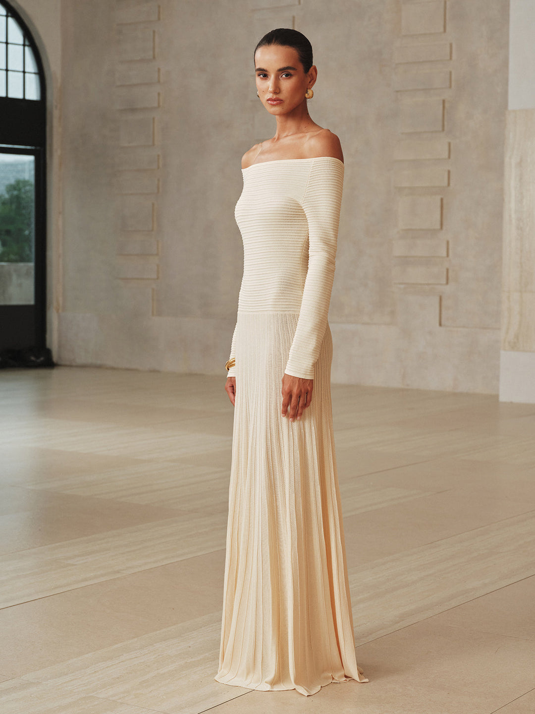 Robe Longue Texturée Dos-Nu