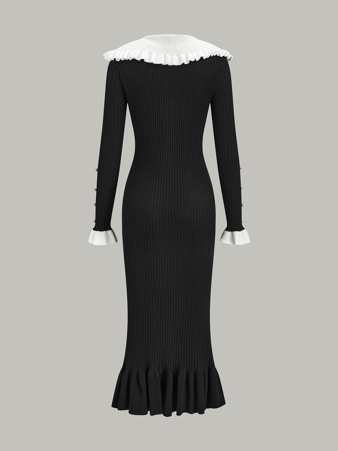 Robe Mi-longue en Maille à Col Volant Contrastant