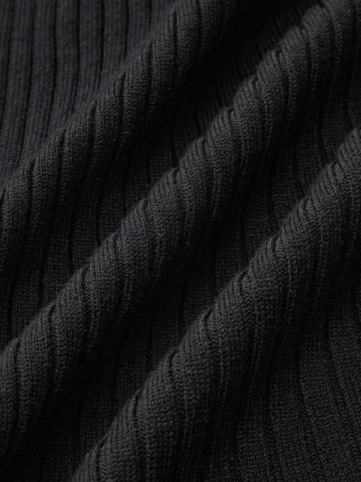 Robe Mi-longue en Maille à Col Volant Contrastant