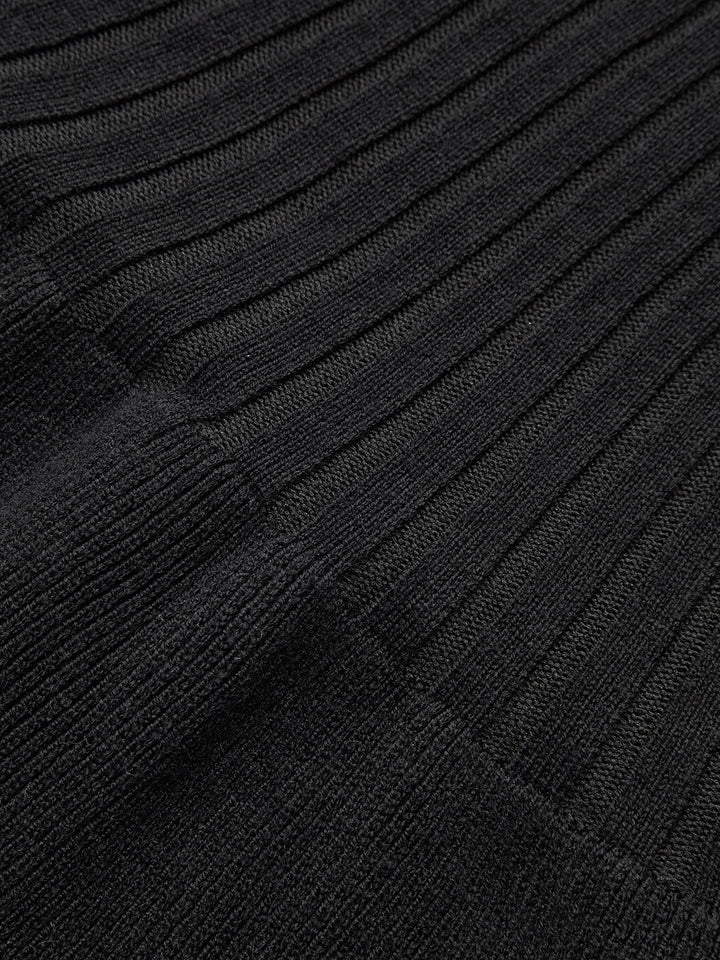 Robe Mi-longue en Maille à Col Volant Contrastant