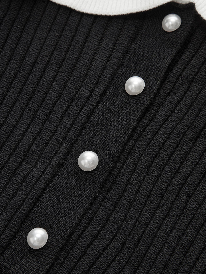 Robe Mi-longue en Maille à Col Volant Contrastant