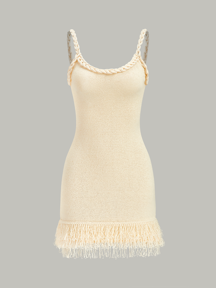 Robe Pull avec Ourlet à Franges en Corde Tressée