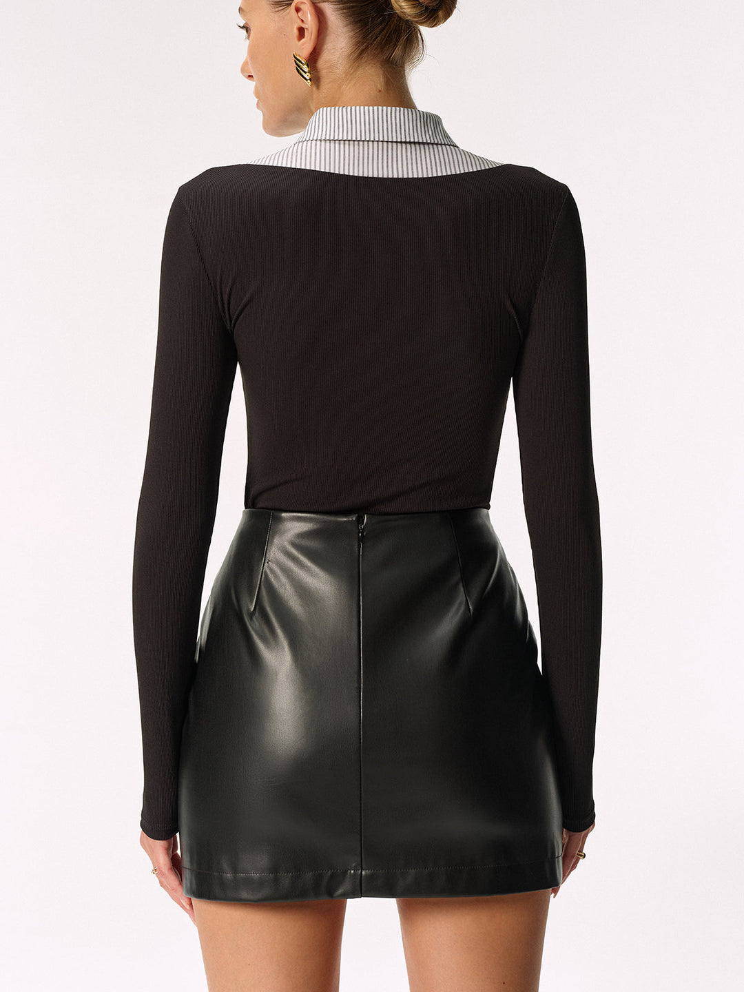 Chemise 2 en 1 à rayures avec bordure en dentelle sans ceinture