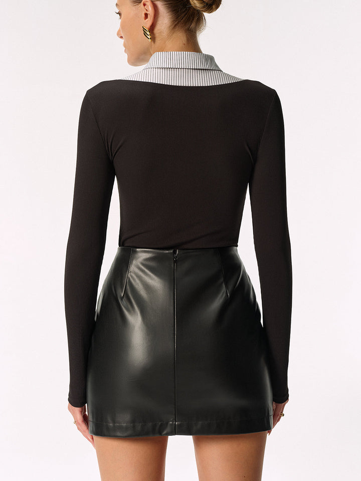 Chemise 2 en 1 à rayures avec bordure en dentelle sans ceinture