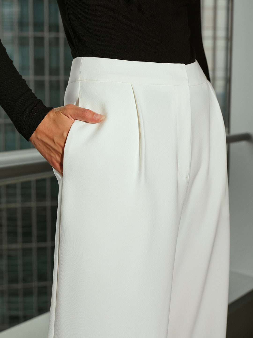 Pantalon Large Décontracté Taille Mi-haute