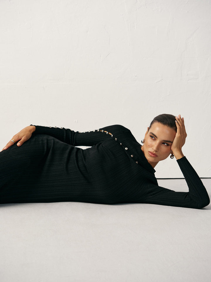 Robe Pull Ajustée en Laine Mélangée Texturée