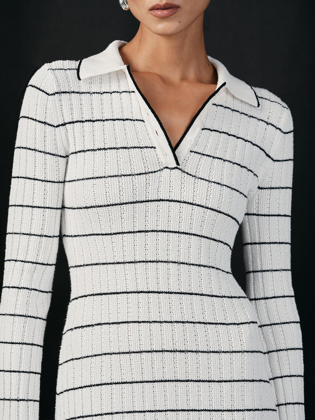 Robe mi-longue en tricot extensible à rayures de marin