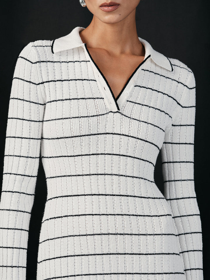 Robe mi-longue en tricot extensible à rayures de marin