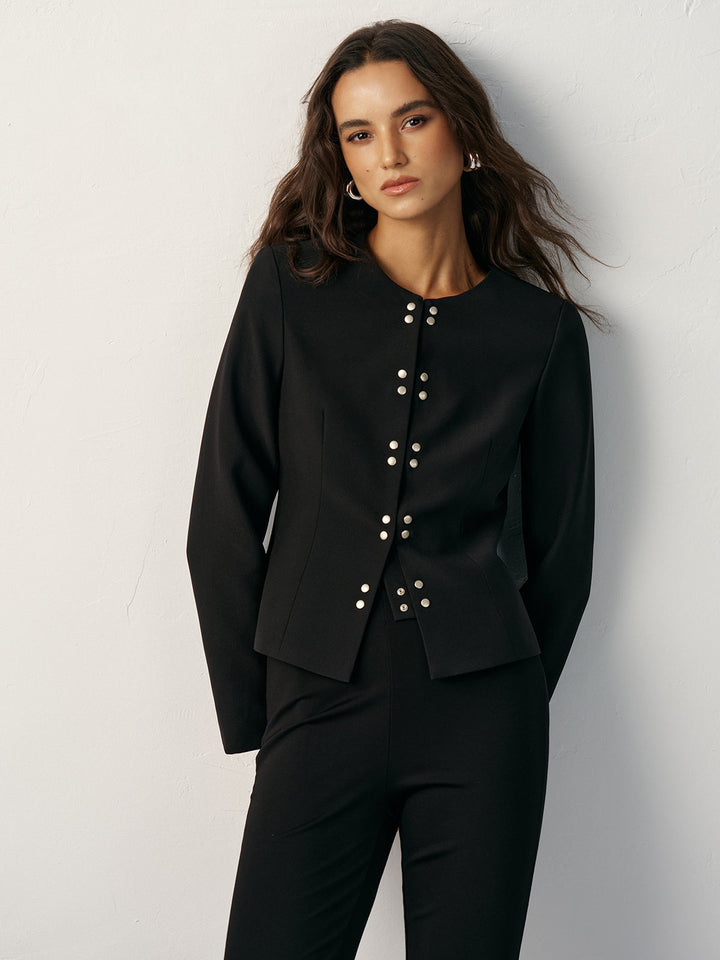 Blazer à col rond et double boutonnage