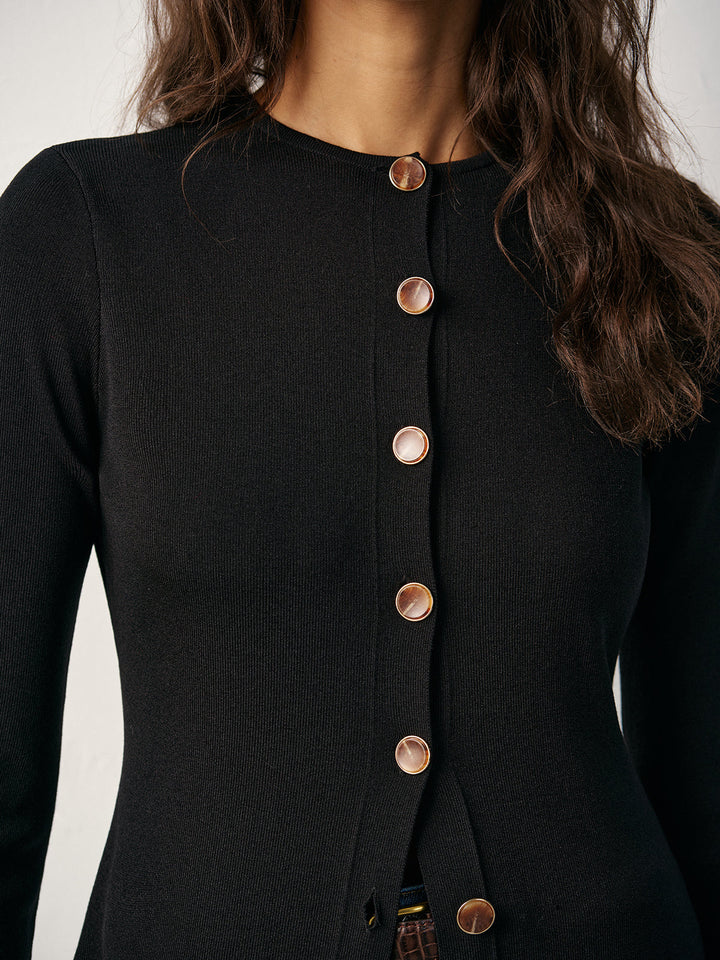 Robe-Manteau Long Tricotée Boutonnée sur le Devant