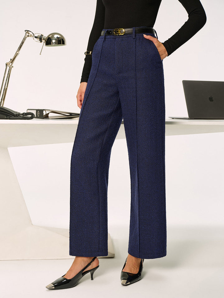 Pantalon Droit Taille Mi-Haute en Tweed