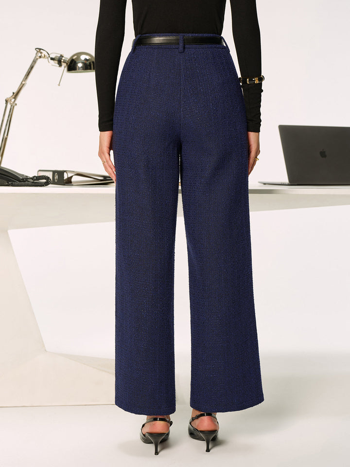 Pantalon Droit Taille Mi-Haute en Tweed