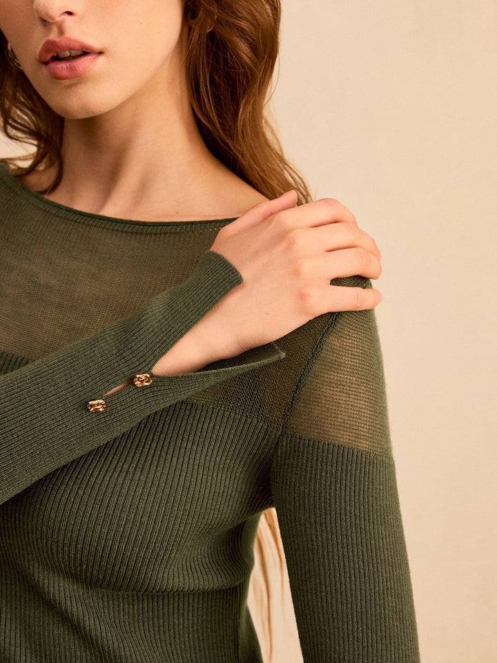 Haut en tricot à encolure bateau et empiècements transparents