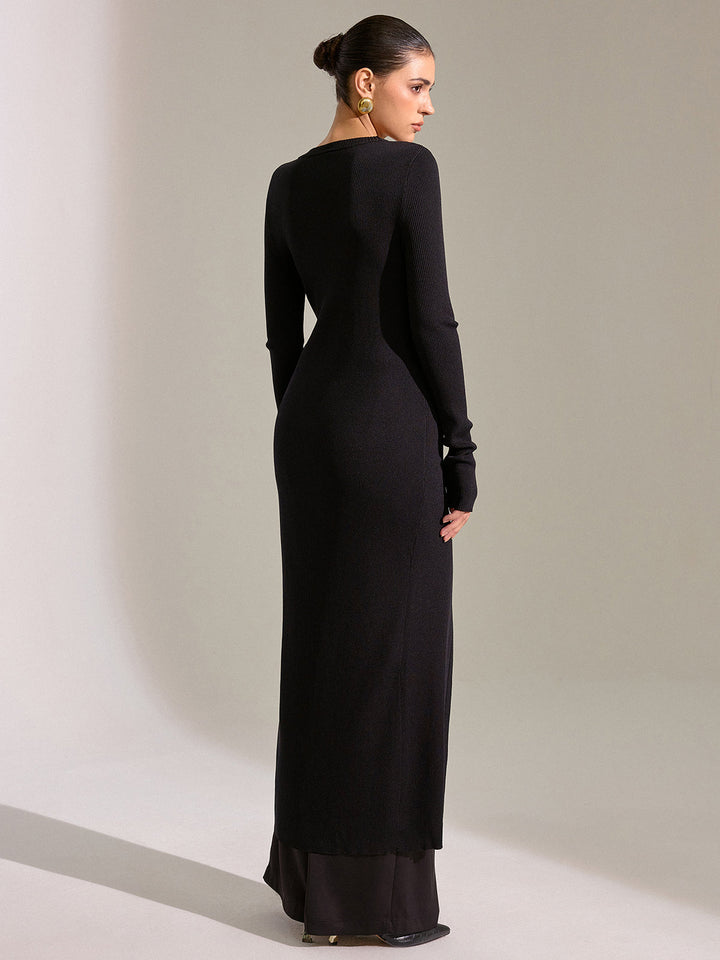 Robe Pull Longue en Maille à Boutons Métalliques