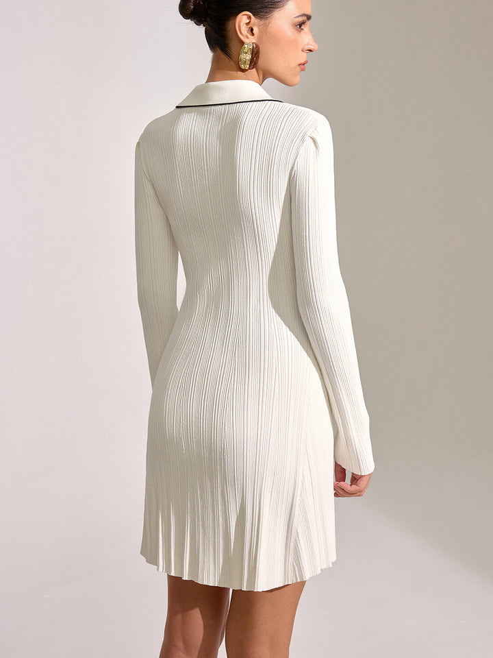 Robe Longue Manches Longues à Col Contrasté