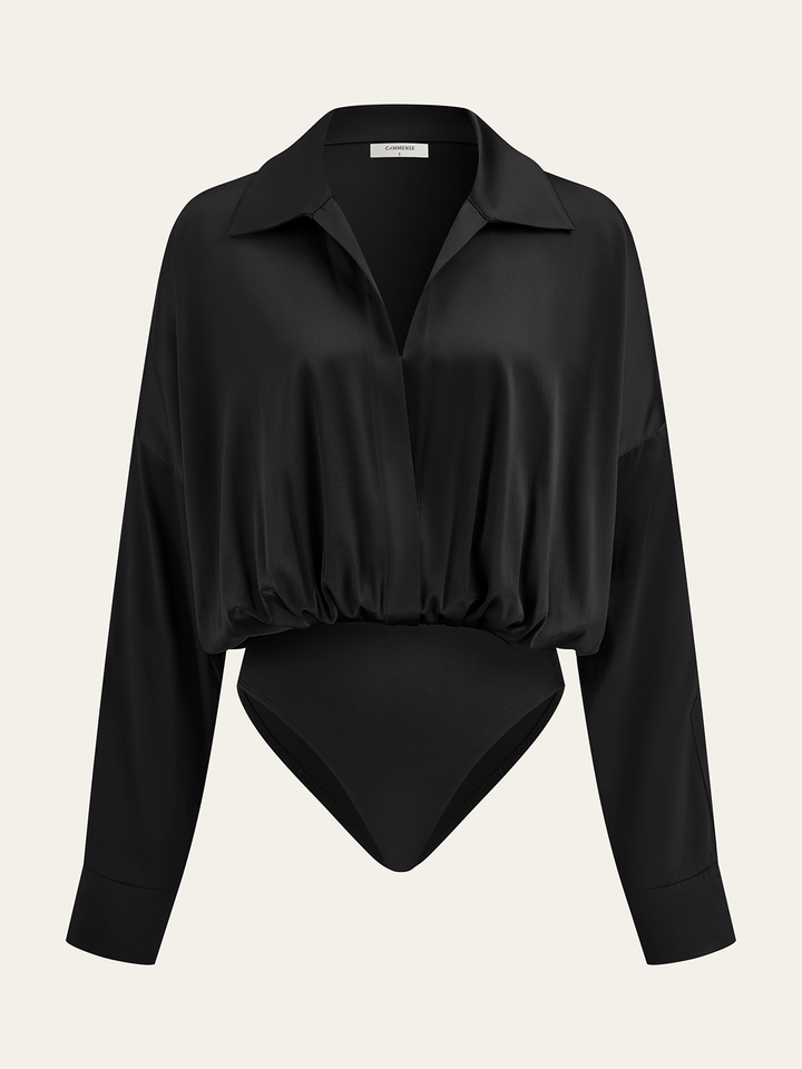 Body à Manches Longues avec Col en Satin