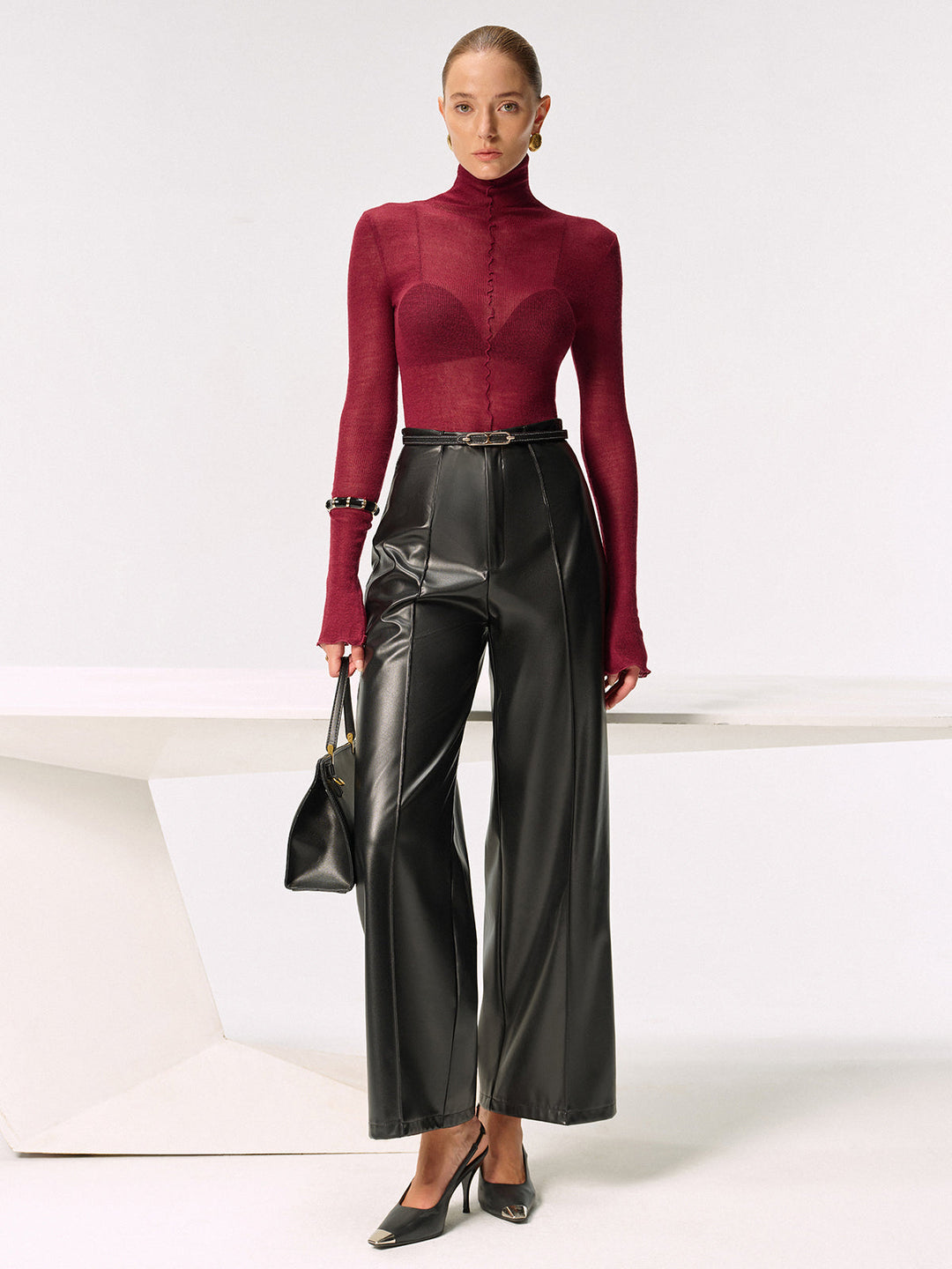 Pull en Laine Mélangée à Col Roulé Transparent